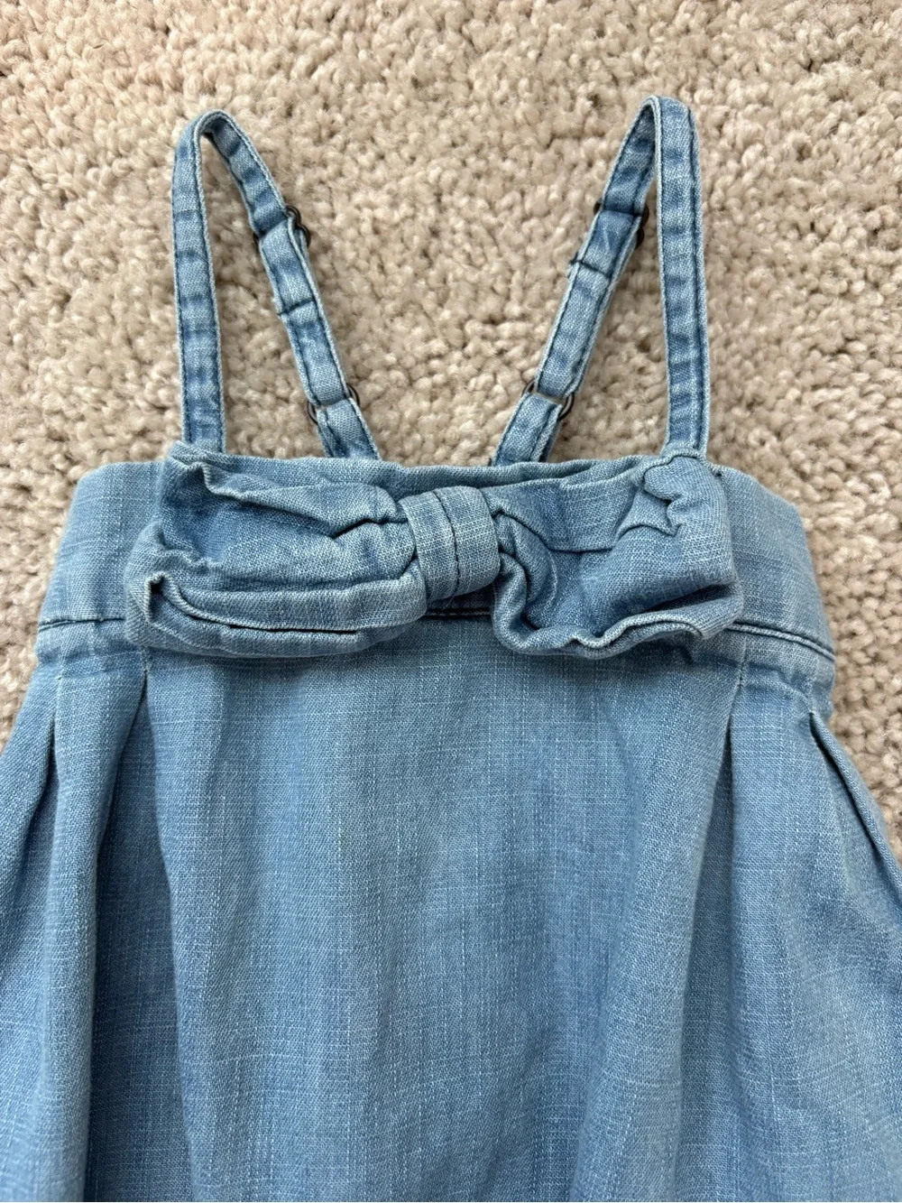 Ruffle Butts Light Blue Denim Bubble Romper with Bow